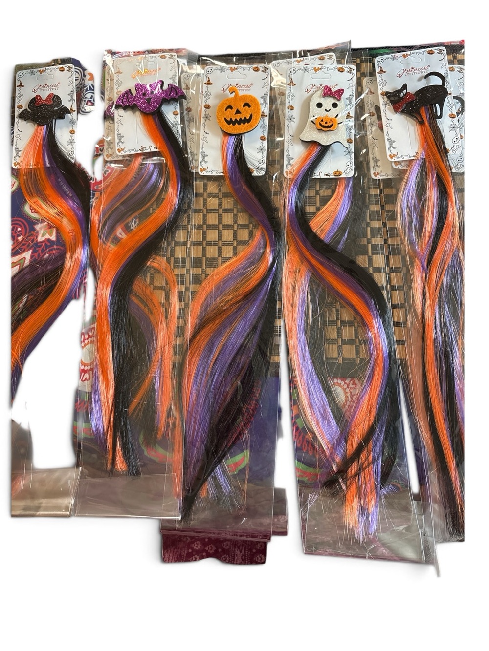 Halloween Clip-In Hair Extensions - Orange, Purple & Black